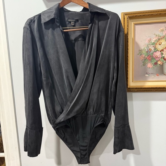 $428 Kiki de Montparnasse Chameuse Charcoal Silk Bodysuit Women's Size M – Wrap - Picture 3 of 10